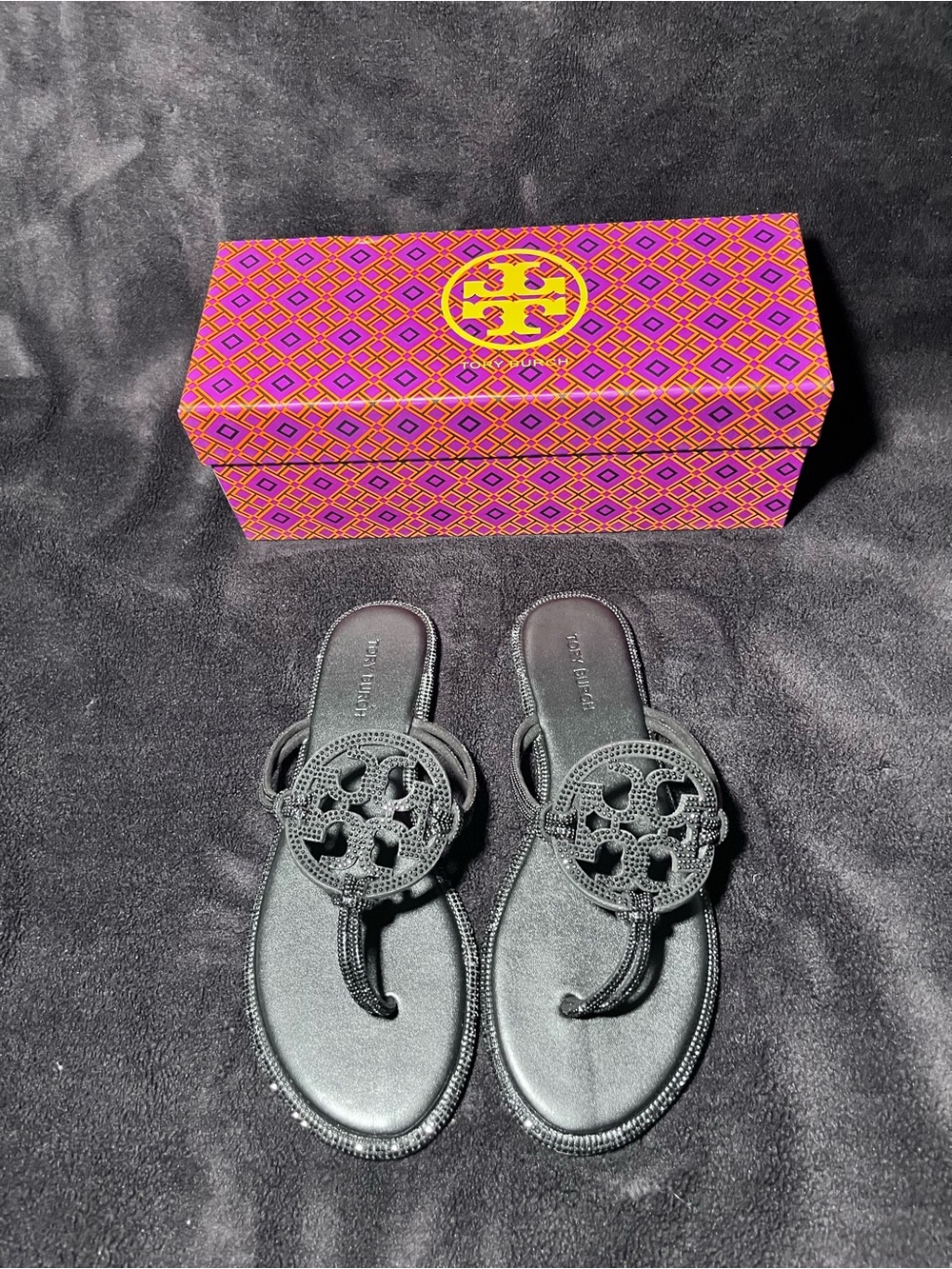 Tory Burch Black Rhinestone Miller Sandals Size 39 Fits Like US 8 / 8.5 Narrow